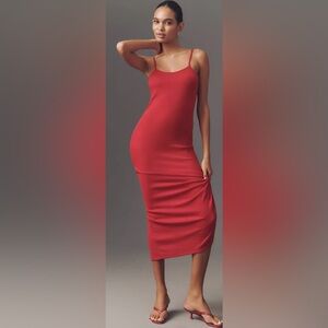 Anthropologie Red Pointelle Slip Maxi Dress Spaghetti Strap